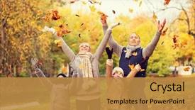  Presentation with fall season - Amazing slide set having fall - family childhood season and people backdrop and a gold colored foreground