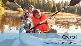  Presentation with fall lake - Presentation theme enhanced with fall - father and son rowing kayak background and a light blue colored foreground