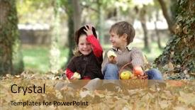  Presentation with young children at school - Presentation theme consisting of fall apple - young happy children - boy background and a yellow colored foreground