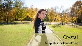  Presentation with autumn - Presentation theme enhanced with fall arms - follow me beautiful young blonde background and a yellow colored foreground