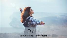  Presentation with fall mountains - Colorful presentation design enhanced with fall arms - girl travel in mountains alone backdrop and a light blue colored foreground