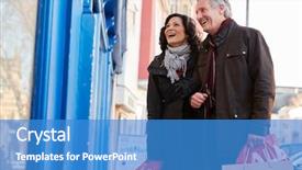  Presentation with city - Slide deck with fall arms - mature couple enjoying shopping background and a  colored foreground