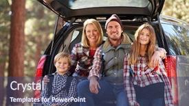  Presentation with portrait happy family smiling - Beautiful presentation theme featuring fall arms - portrait of family by their backdrop and a  colored foreground