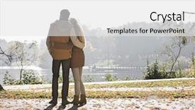  Presentation with fall lake - PPT theme featuring fall arms - rear view of couple looking background and a white colored foreground