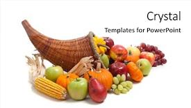  Presentation with fall leaves border white - Audience pleasing PPT theme consisting of fall arrangement in a cornucopia backdrop and a white colored foreground