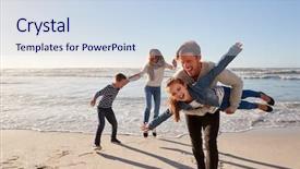  Presentation with children parents - Presentation theme featuring fall autumn - parents with children having fun background and a sky blue colored foreground