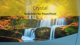  Presentation with fall waterfall - Amazing PPT theme having fall-autumn-landscape-river-waterfall backdrop and a gold colored foreground