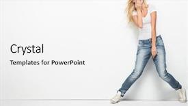  Presentation with lady - PPT theme having young cheerful lady over empty background and a white colored foreground
