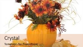  Presentation with fall leaves - Colorful PPT layouts enhanced with fall bouquet in a pumpkin shell surrounded by colorful gourds and leaves isolated on white backdrop and a gold colored foreground