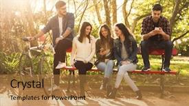  Presentation with students - Colorful PPT layouts enhanced with fall college - group of students backdrop and a gold colored foreground