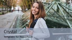  Presentation with college - Beautiful slide set featuring fall college - portrait of cheerful lovely young backdrop and a light blue colored foreground