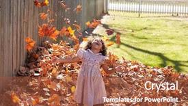 Presentation with autumn leaves - PPT layouts consisting of fall color - toddler kid girl playing background and a red colored foreground