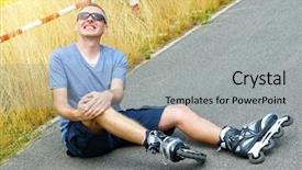  Presentation with fall down - PPT theme featuring fall down - injured skater sitting and holding background and a light gray colored foreground