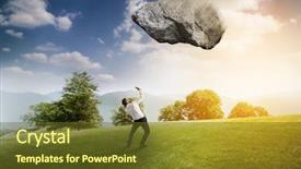  Presentation with stone - Slide set enhanced with fall down - scared businessman under big flying background and a tawny brown colored foreground