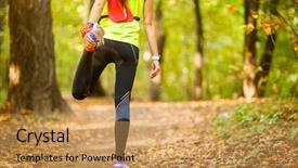  Presentation with autumn view autumn nature - PPT theme having fall fitness - detail of woman stretching legs background and a yellow colored foreground