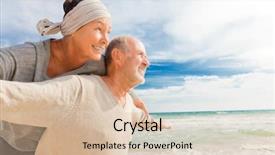  Presentation with happy retirement - Beautiful presentation featuring fall fitness - happy senior couple with outstretched backdrop and a lemonade colored foreground