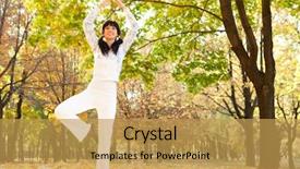  Presentation with exercises - Amazing presentation having fall fitness - pretty woman doing yoga exercises backdrop and a yellow colored foreground