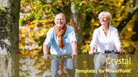  Presentation with man joined woman - PPT theme featuring fall fitness - senior couple man and woman background and a tawny brown colored foreground