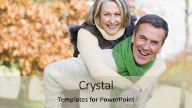  Presentation with man and woman - Colorful PPT theme enhanced with fall fitness - senior man giving woman piggyback backdrop and a soft green colored foreground