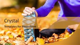  Presentation with autumn leaves - Colorful slides enhanced with fall fitness - sportswoman sport stretching in autumn backdrop and a yellow colored foreground