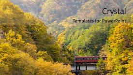  Presentation with commuter - Cool new PPT theme with fall foliage with red train backdrop and a coral colored foreground
