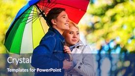  Presentation with rain fall - Cool new presentation theme with fall friends walk under rain backdrop and a navy blue colored foreground