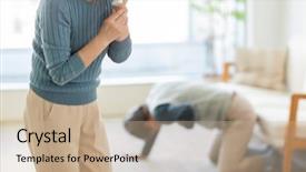  Presentation with illness - Cool new presentation design with fall ill - senior man suffering from illness backdrop and a mint green colored foreground