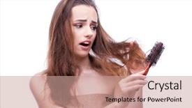  Presentation with hair loss - Beautiful presentation theme featuring fall ill - woman in beauty concept combing backdrop and a coral colored foreground