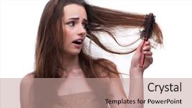  Presentation with hair loss - Presentation theme with fall ill - woman in beauty concept combing background and a coral colored foreground
