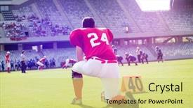  Presentation with american football and helmet on field - Beautiful presentation featuring fall knees - american football player on its backdrop and a  colored foreground