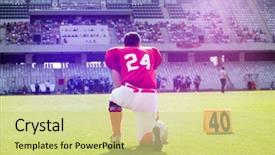  Presentation with american football - Presentation theme with fall knees - american football player on its background and a  colored foreground