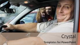  Presentation with elderly - Slides with fall knees - elderly man fastened sits background and a coral colored foreground