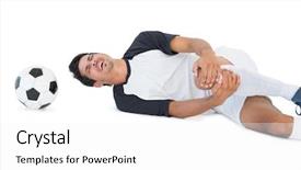  Presentation with fall down - Colorful slide set enhanced with fall knees - side view of soccer player backdrop and a white colored foreground
