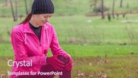  Presentation with knee replacement - Presentation theme having fall knees - young athlete woman hurting background and a violet colored foreground