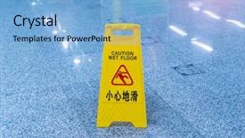  Presentation with fall prevention - Presentation consisting of fall prevention - caution wet floor sign background and a light blue colored foreground