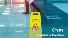  Presentation with caution - Cool new PPT layouts with fall prevention - caution wet floor sign backdrop and a teal colored foreground