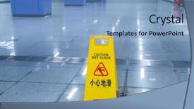  Presentation with caution - Slide set with fall prevention - caution wet floor sign background and a light blue colored foreground