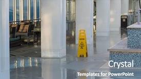  Presentation with caution - Colorful PPT theme enhanced with fall prevention - caution wet floor sign backdrop and a gray colored foreground