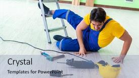  Presentation with fall prevention - Slide set featuring fall prevention - injured worker at the work background and a light blue colored foreground