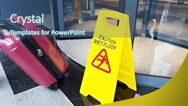  Presentation with caution - Audience pleasing PPT theme consisting of fall prevention - sign showing warning of caution backdrop and a ocean colored foreground