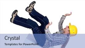  Presentation with accident - Presentation theme featuring fall protection - construction worker in an accident background and a teal colored foreground