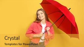  Presentation with fall protection - Theme featuring fall protection - young woman with red umbrella background and a gold colored foreground