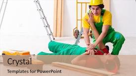  Presentation with fall protection - Colorful PPT theme enhanced with fall protection safety - injured worker and his workmate backdrop and a coral colored foreground