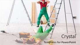  Presentation with worker safety - Slide set with fall protection safety - injured worker and his workmate background and a lemonade colored foreground