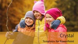  Presentation with happy kids - Beautiful theme featuring fall season - childhood leisure friendship and people backdrop and a gold colored foreground