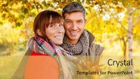  Presentation with diverse young adults - Beautiful slides featuring fall season - happy smiling outdoor embracing young backdrop and a yellow colored foreground