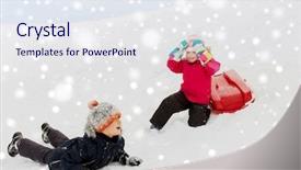  Presentation with fall down - Colorful presentation theme enhanced with fall slide - childhood sledging and season concept backdrop and a sky blue colored foreground