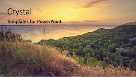  Presentation with nature river - PPT theme featuring fall themes - majestic nature landscape with sunset background and a yellow colored foreground