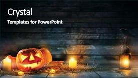  Presentation with image resolution - PPT layouts consisting of fall themes - spooky halloween pumpkins on wooden background and a black colored foreground