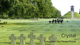  Presentation with radar antenna on a military - Presentation theme featuring fallen hero - german military cemetery at la background and a yellow colored foreground